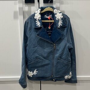 Blue Jean Jacket with White Floral Accents